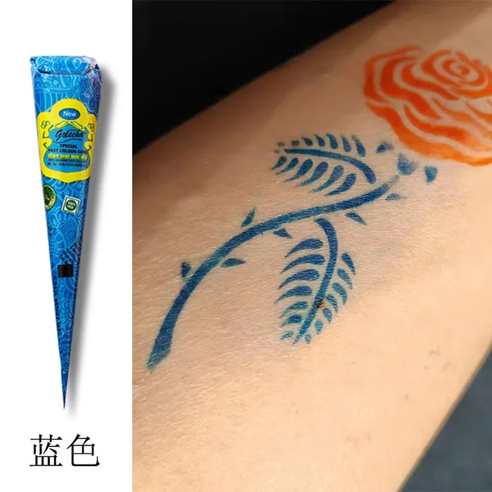 Neue Henna-Paste in Schwarz, Braun, Rot und Weiß – Indische Henna-Kegel für selbstgemachte temporäre Tattoos und Körperbemalung