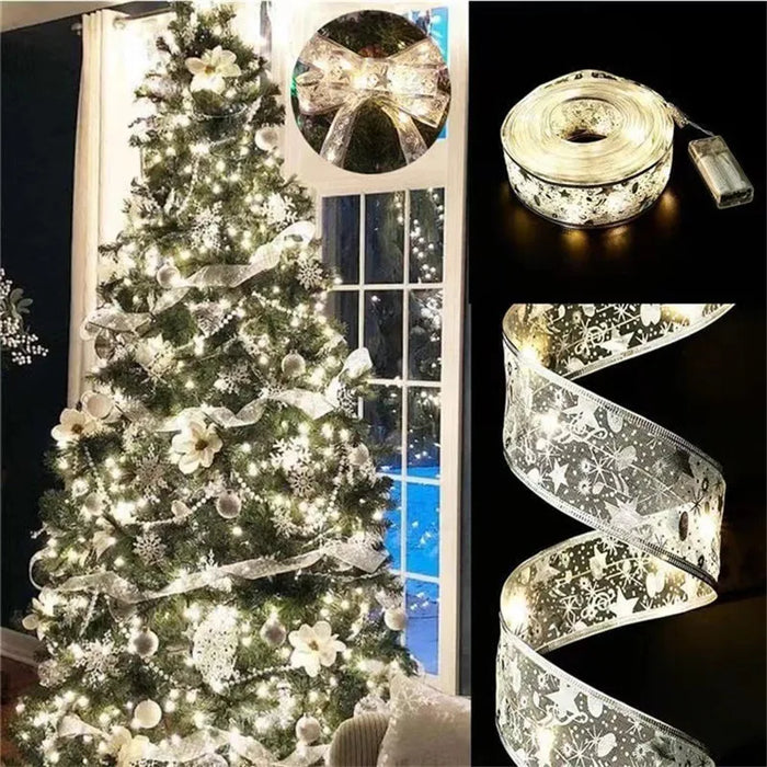 Guirlande lumineuse à ruban LED pour décoration de Noël – Guirlande lumineuse pour décorations d'arbre de Noël, maison 2024, guirlande lumineuse à nœuds DIY, Nouvel An 2025