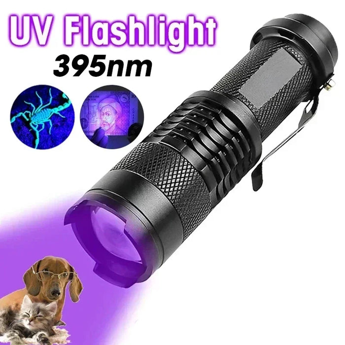 Portable 395nm UV LED Flashlight for Detecting Pet Urine, Scorpions, and Women's Hygiene