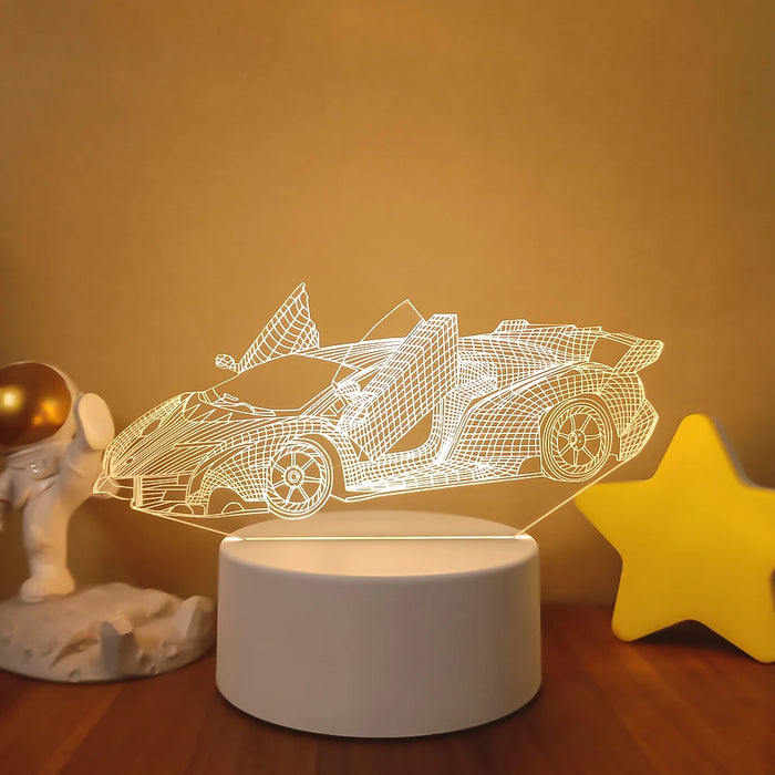 3D Bulldozer and Excavator Night Lamp - LED Lighting for Kids Room, Decorative Gift for Children