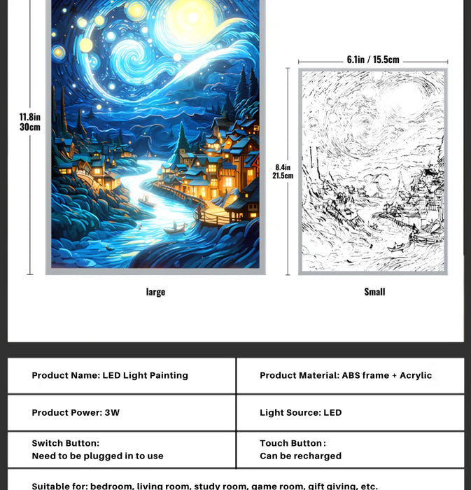 Pintura al óleo creativa y brillante del cielo estrellado de Van Gogh, decoración conectada por USB para sala de estar, dormitorio y entrada, lámpara de ambiente única como regalo