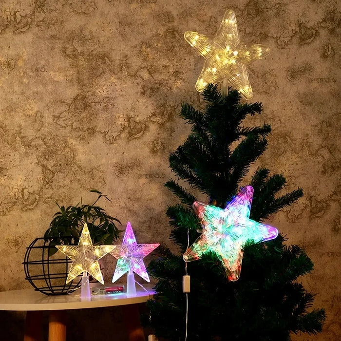 Étoile transparente à cinq branches LED pour décoration d'arbre de noël, 15/19CM, ornement de noël pour la maison 2023