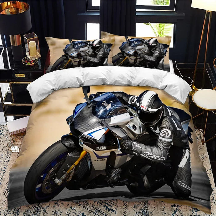 Motorradfahrer-Bettwäsche-Set mit Bettbezug, Queen Calico, Einzelbett, King-Size-Größe, weicher Polyester-Bettbezug, Tröster-Set