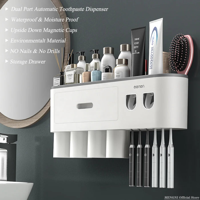 MENGNI-Soporte de pared para cepillo de dientes con adsorción magnética hacia arriba, estante de almacenamiento más delgado para pasta de dientes automática, accesorios de baño