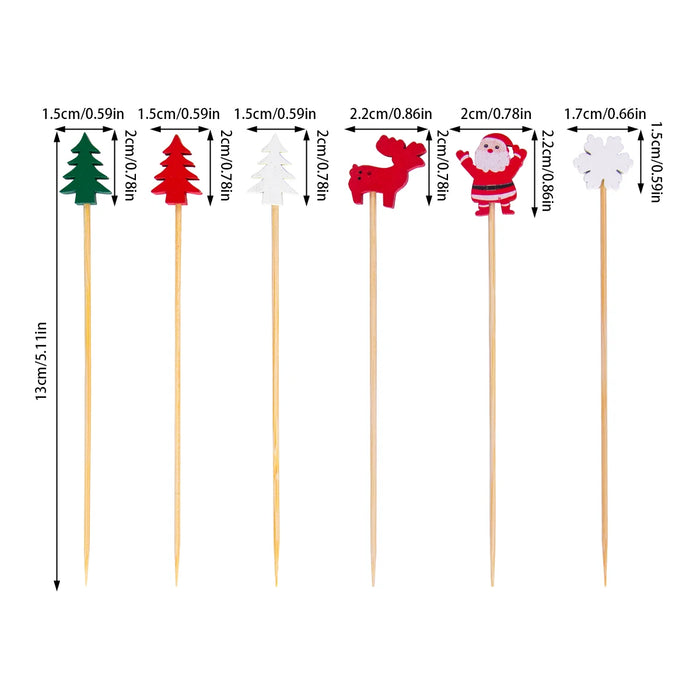 50 palitos de cóctel de bambú festivos: Papá Noel, copos de nieve y motivos de árboles de Navidad para bebidas y postres