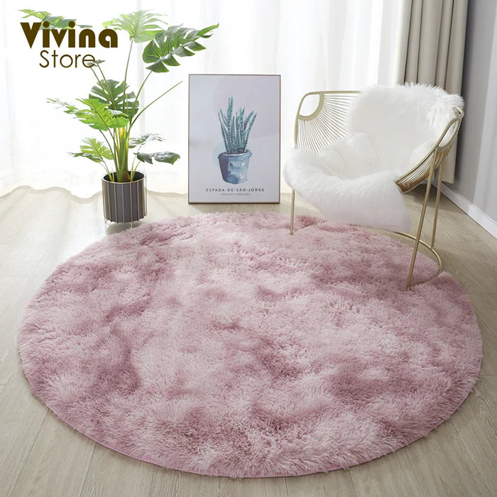 Round Green Plush Rug for Living Room - Fluffy Carpet for Sofa and Chairs, Long-Haired Floor Mat for Bathroom and Kids' Room Décor