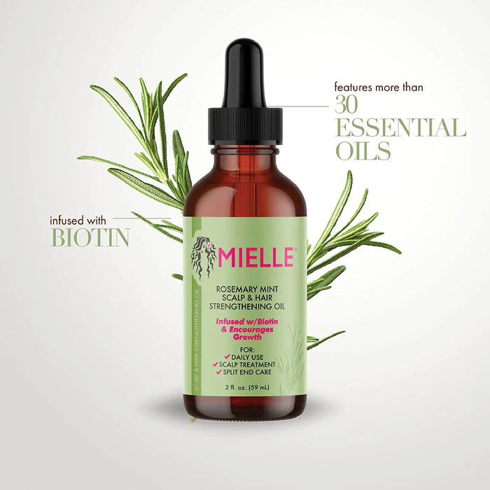 Tratamiento fortalecedor del cabello con aceite esencial de menta y romero para cabello seco y puntas abiertas - Mielle Organics