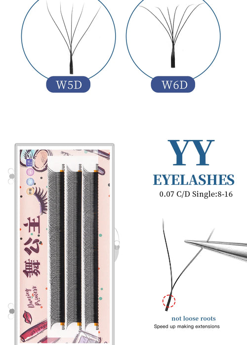 Extension de cils en forme de YY à 3 rangées, en Faux vison naturel doux, boucles D, 0.07 cils, maquillage individuel, Volume