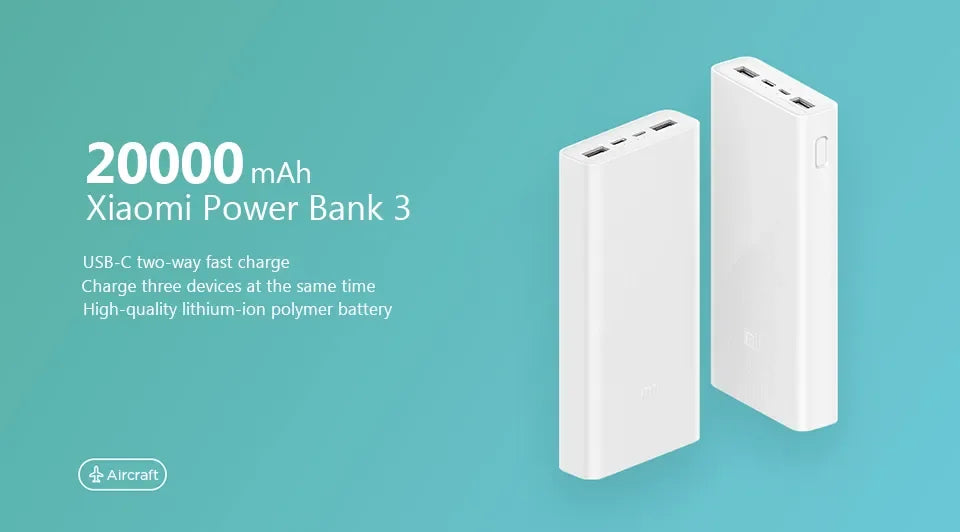 Xiaomi Powerbank 3 20000 mAh PLM18ZM 18 W 2-Wege-Schnellladung USB C tragbarer externer Akku