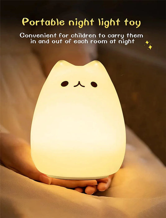 Lámpara de noche LED con forma de gato, lámpara de silicona colorida con pilas para decoración de habitaciones infantiles y infantiles