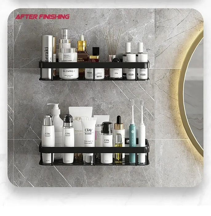 Sleek Set of 2 Wall-Mounted Corner Shelves in Space Aluminum for the Bathroom – Ideal for Shampoo and Shower Essentials