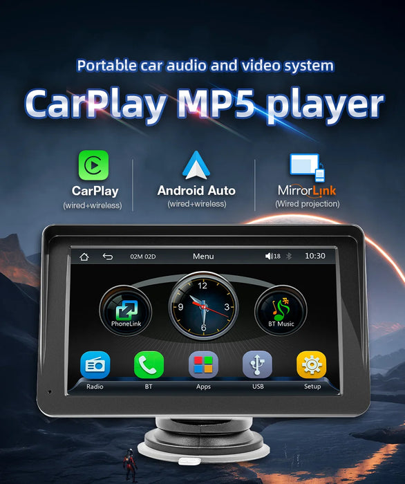 B5300 7 Zoll CarPlay Android Auto Autoradio Multimedia Video Player Tragbarer Touchscreen mit USB AUX für Rückfahrkamera