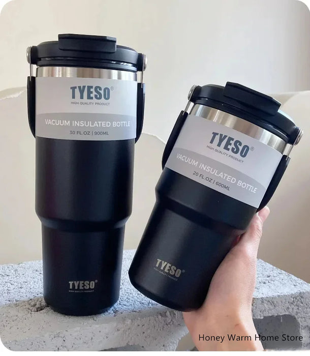 Tyeso doppelwandige isolierte Kaffee- und Wasserflasche aus Edelstahl für kalt und heiß – Reisebecher mit Vakuumfunktion