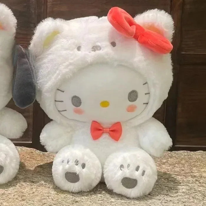 Lindas figuras de peluche de Sanrio de 20 cm: Hello Kitty, Cinnamoroll, Kuromi y Pochacco con traje de osito de peluche - Regalos de cumpleaños perfectos para niños