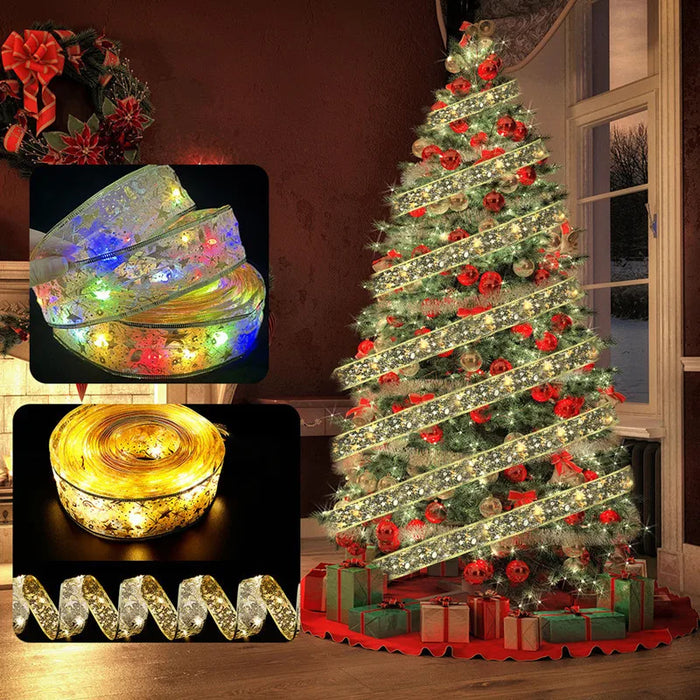 Guirlande lumineuse à ruban LED pour décoration de Noël – Guirlande lumineuse pour décorations d'arbre de Noël, maison 2024, guirlande lumineuse à nœuds DIY, Nouvel An 2025