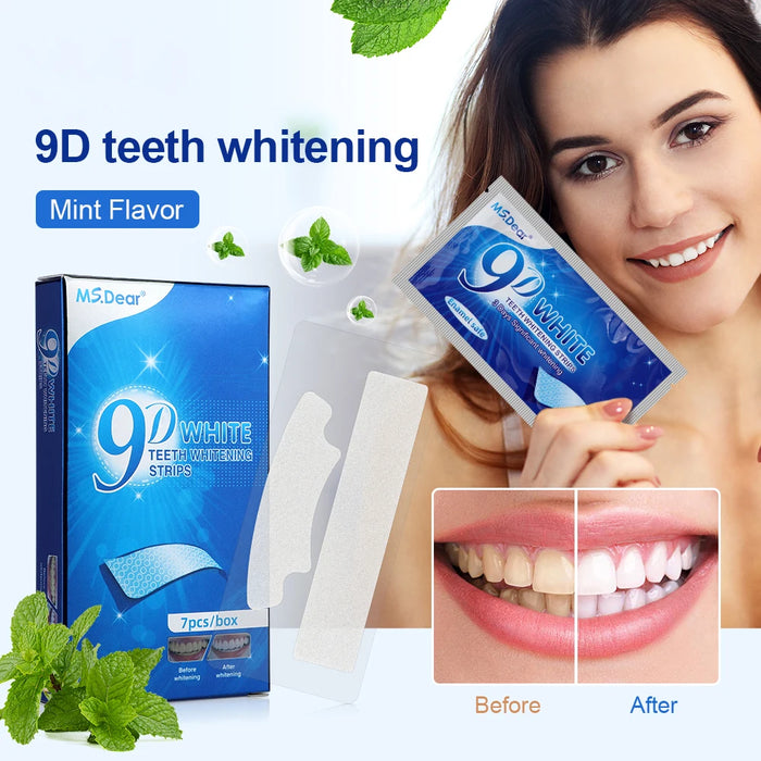 Paquet de 14 bandes de blanchiment des dents 9D avec Gel dentifrice-bandes élastiques doubles pour usage domestique et facettes de fausses dents