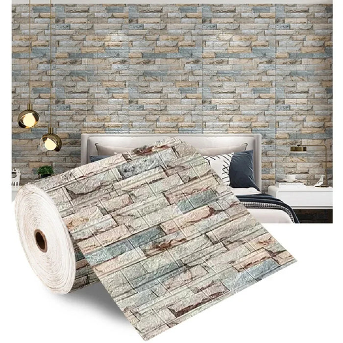 Papel pintado autoadhesivo de ladrillo de espuma 3D, adhesivo decorativo impermeable para pared de salón y dormitorio (70cm x 1/5/10m)