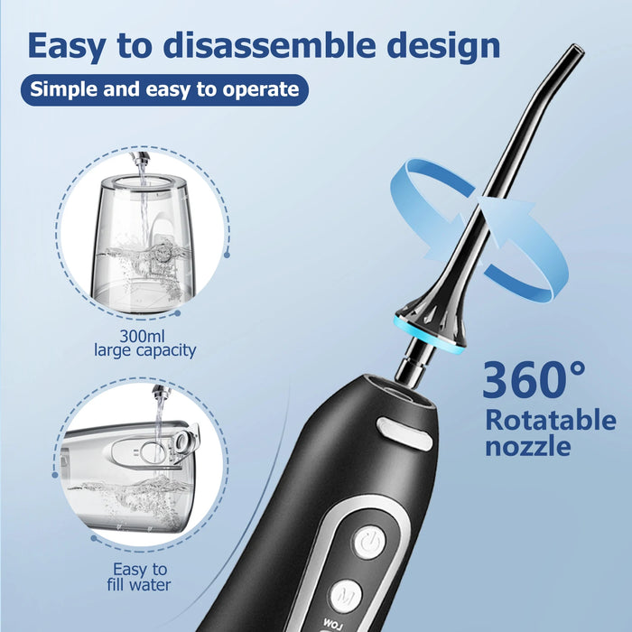 Hydropulseur rechargeable par USB, hydropulseur électrique portable avec réservoir d'eau de 300 ml et conception étanche pour les soins bucco-dentaires