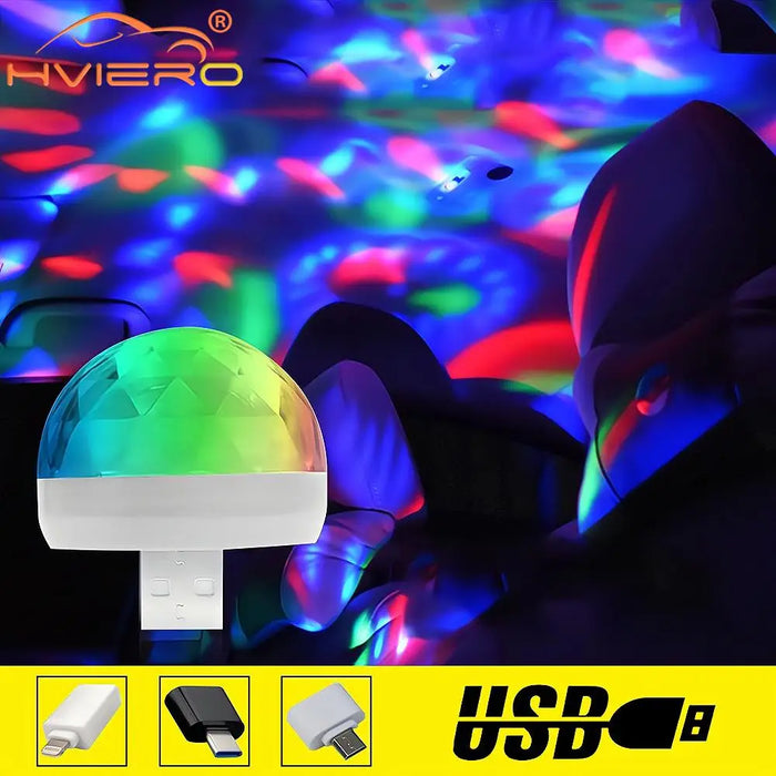 Bil USB Ambient Light DJ RGB Mini Färgglad Musikljud LED Apple USB Gränssnitt Feststämning Inredningsdome Trunk Lampa