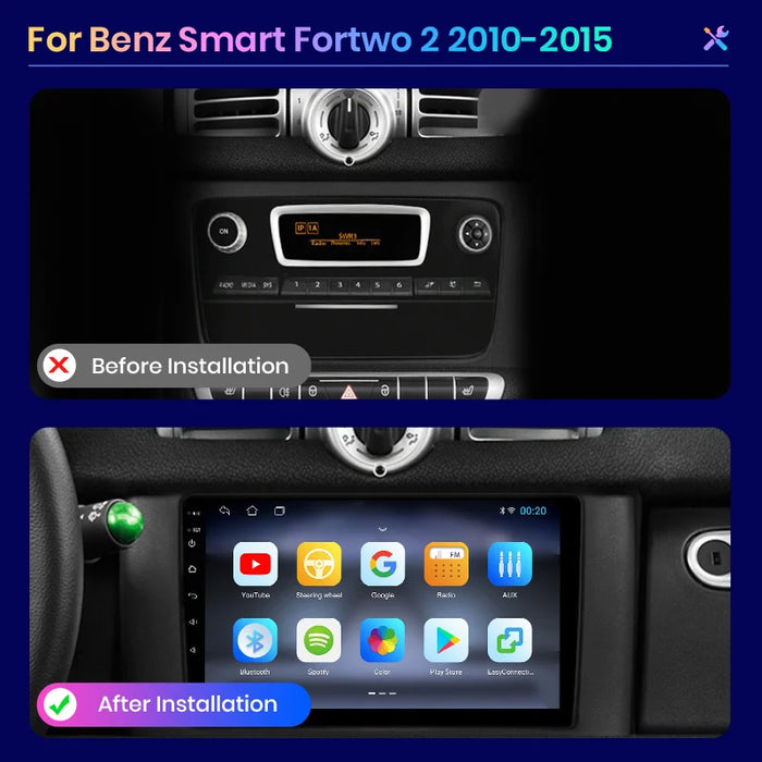 AWESAFE PX9 sans fil CarPlay Android Auto Radio pour Mercedes Benz Smart Fortwo 451 2005 - 2015 lecteur de voiture GPS 2 Din autoradio