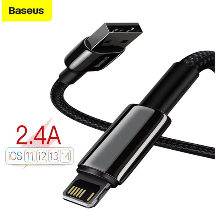 Câble de charge rapide Baseus 2,4A USB vers Lightning pour iPhone 13, 12, 11 Pro Max, XR, Xs - Câble de transfert de données 1m/2m