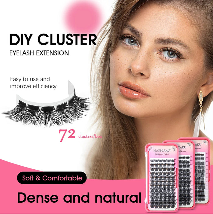 MASSCAKU DIY Cluster-Wimpernverlängerung, segmentierte falsche Wimpernbündel, 72 Volumen, natürliche russische Faux-Nerz-Make-up-Wimpern