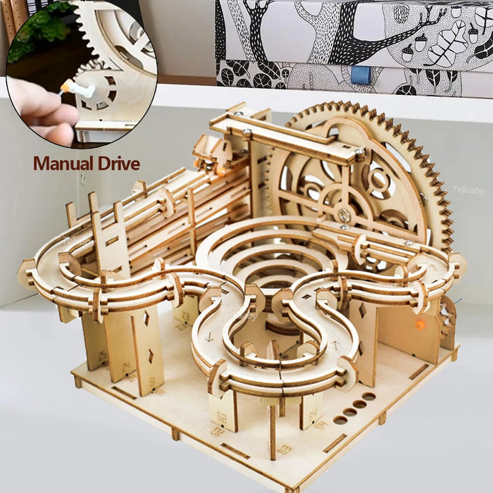 Kit de puzzle mécanique 3D en bois avec course à billes interactive pour tous les âges