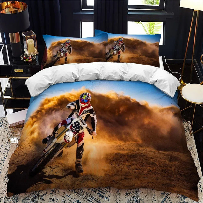 Motorradfahrer-Bettwäsche-Set mit Bettbezug, Queen Calico, Einzelbett, King-Size-Größe, weicher Polyester-Bettbezug, Tröster-Set