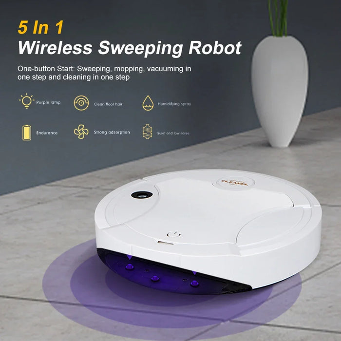 Robot de nettoyage sans fil multifonctionnel 5 en 1 : aspirateur, vadrouille, humidificateur et balayeuse en un