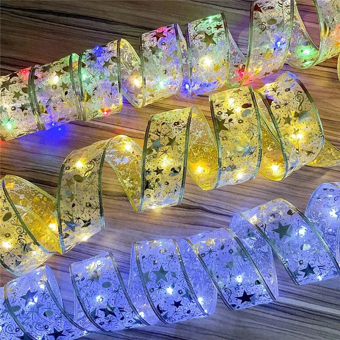 Guirlande lumineuse à ruban LED pour décoration de Noël – Guirlande lumineuse pour décorations d'arbre de Noël, maison 2024, guirlande lumineuse à nœuds DIY, Nouvel An 2025