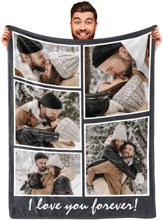 Personalisierte Decke mit Fotocollage und Text – „I Love You“ – perfektes Geschenk für Weihnachten, Valentinstag und Geburtstag