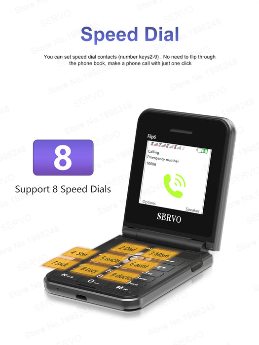 Original SERVO Flip 6 Mobiltelefon 4SIM Kort Standby GSM Nätverk Magisk Röstupptagning Ficklampa Vikbar Mobiltelefon Gratis Mobilfodral