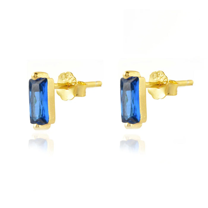 CCFJOYAS Pendientes de Circón Azul Oscuro Chapados en Oro de 18 Quilates con Diseño de Aro en Plata de Ley 925