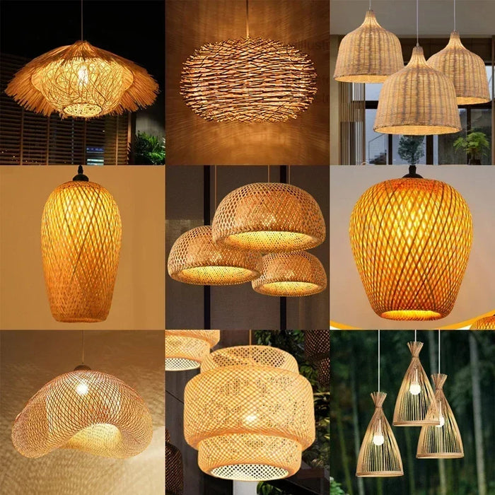 Lampe suspendue en bambou, plafonnier en rotin tissé, Lustre tressé à la main pour la maison