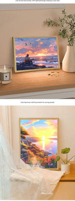 Lámpara de ambiente con iluminación cálida estilo cómic, USB, 3 niveles de atenuación, decoración de la habitación, pintura con luz LED, regalo para el hogar de anime moderno