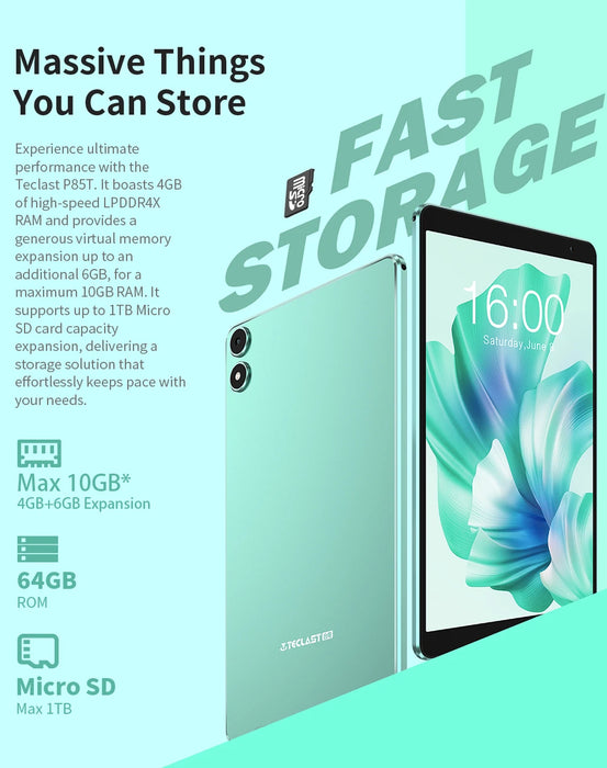 Teclast P85T 2024 Surfplatta (Allwinner A523 1,8GHz 8-Core/10GB (4GB+6GB)RAM/64GB ROM/8 Tum 1200*800iPS/WiFi 5/BT 5.0/5000mAh