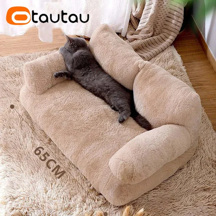 OTAUTAU Soft Fake Rabbit Fur Cat Sofa with 3D PP Cotton Filling, Machine Washable Pet Sofa SF189