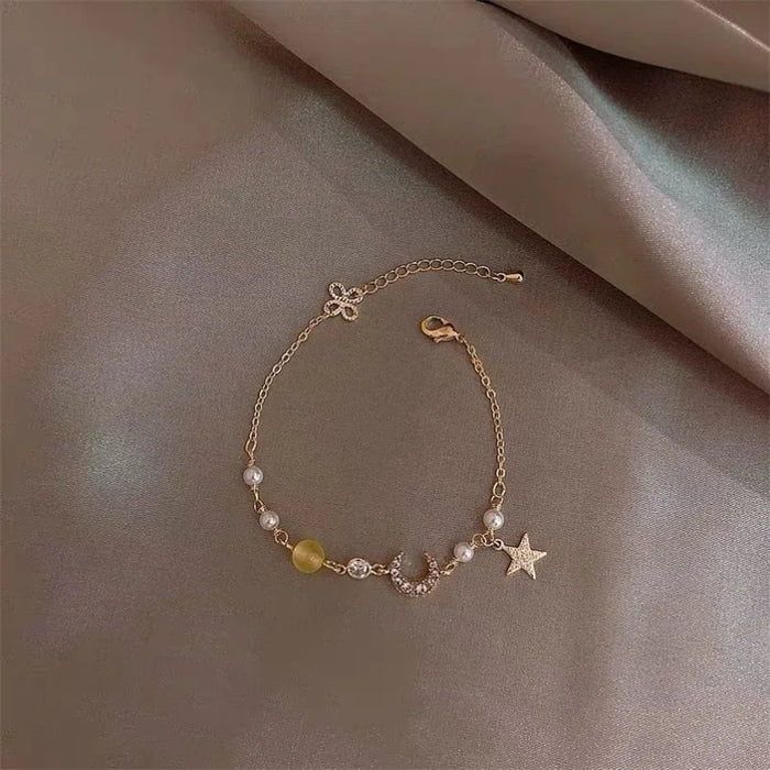 Bracelet coréen élégant en perles de Zircon, étoile, lune, pour femmes, bijoux mignons et élégants