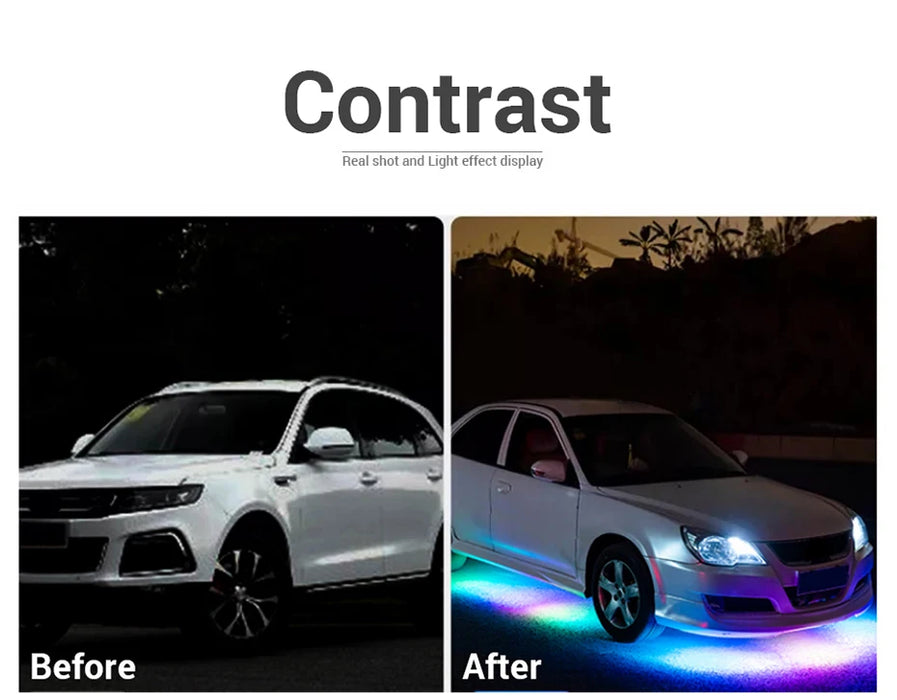 SEAMETAL Tira de luces LED flexibles bajo brillo para automóvil - Control remoto e iluminación de neón RGB controlada por aplicación para decoración de automóviles