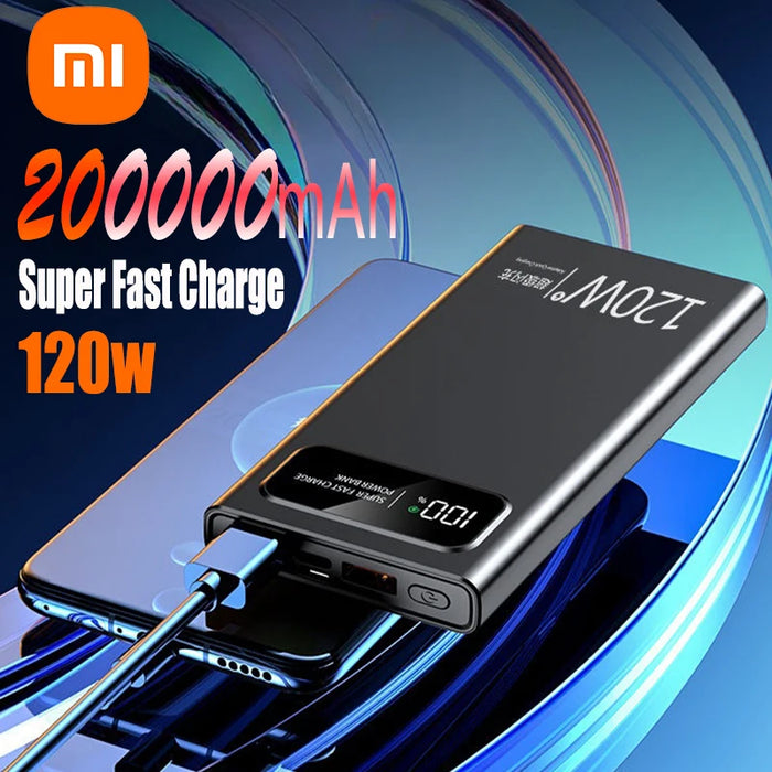 Banque d'alimentation Xiaomi 200 000 mAh 120 W avec charge ultra rapide et affichage numérique pour iPhone, Samsung et Huawei