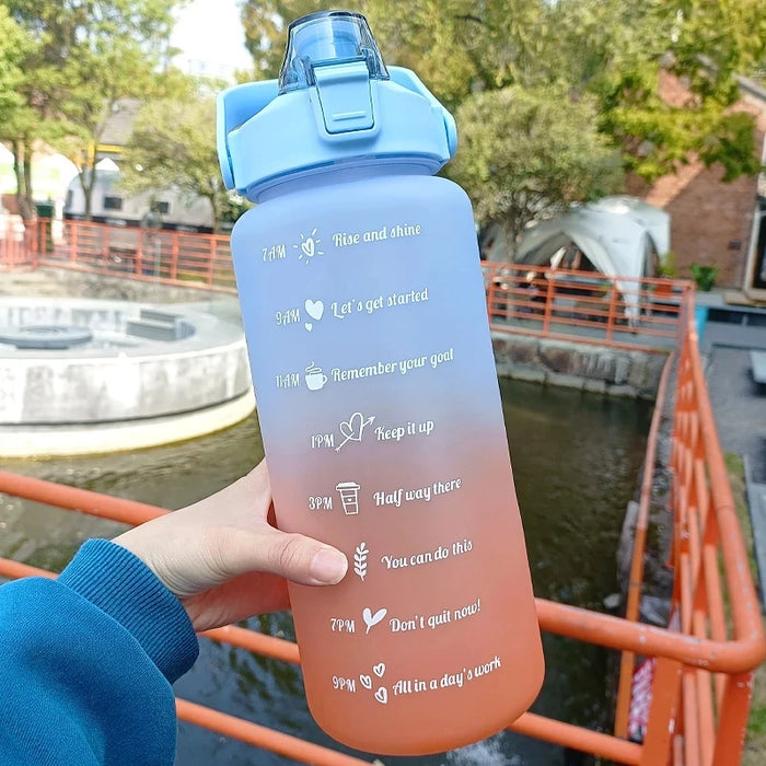 2-Liter-Sportflasche für den Außenbereich – innovative Kunststoffflasche mit Strohhalm und Zeitmarkierungen, auslaufsicheres Design