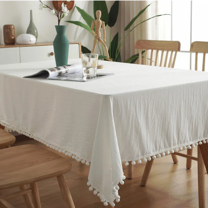 Nappe en tissu de coton avec franges - Nappe lavable pour décoration de mariage, de fête et de Noël