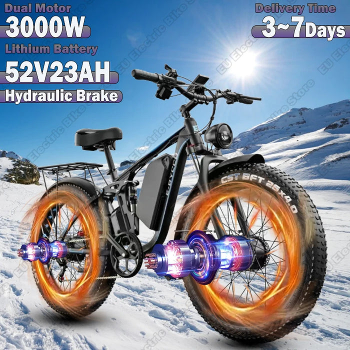 EB7Pro Elektrofahrrad, 3000 W, Doppelmotor, 52 V, 23 Ah, Lithiumbatterie, Aluminiumlegierung, E-Bike für Erwachsene, 26 x 4,0 Fat Wheel, Schnee-Elektrofahrrad