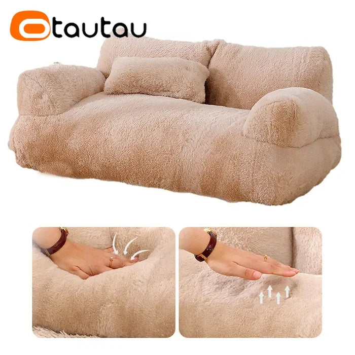 OTAUTAU Soft Fake Rabbit Fur Cat Sofa with 3D PP Cotton Filling, Machine Washable Pet Sofa SF189