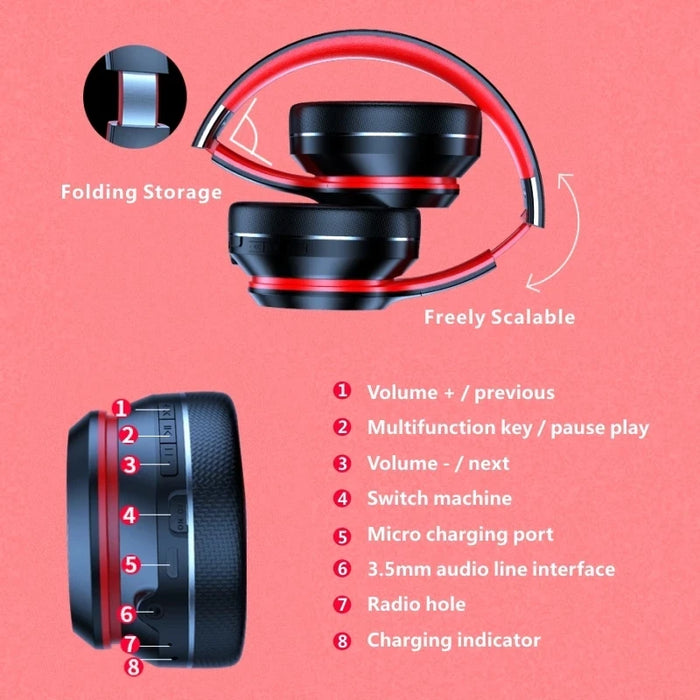 Lenovo HD200 auriculares Bluetooth sobre la oreja auriculares inalámbricos plegables con cancelación de ruido auriculares estéreo HIFI para juegos