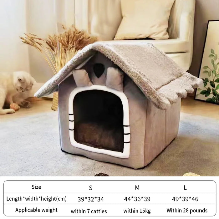 Folding cat and dog bed with removable and washable cover - indoor cat nest and dog house