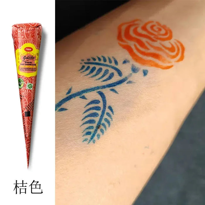 Neue Henna-Paste in Schwarz, Braun, Rot und Weiß – Indische Henna-Kegel für selbstgemachte temporäre Tattoos und Körperbemalung