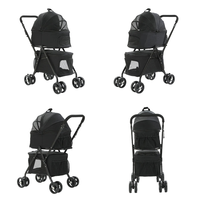 Carro plegable para mascotas con 4 ruedas para perros y gatos - Carro de viaje con cesta de almacenamiento para uso en exteriores