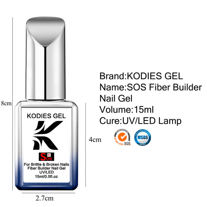 KODIES GEL SOS Fibre Builder Nagelgel in der Flasche 15 ml UV Semi Permanent Clear Pink Nail Strengther Extension Construction Gel