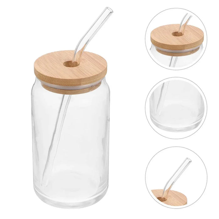 Elegantes Einmachglas mit Bambusdeckel und Strohhalm – 350 ml/550 ml, ideal für Kaffee, Cocktail, Whiskey, Milch, Saft und Limonade